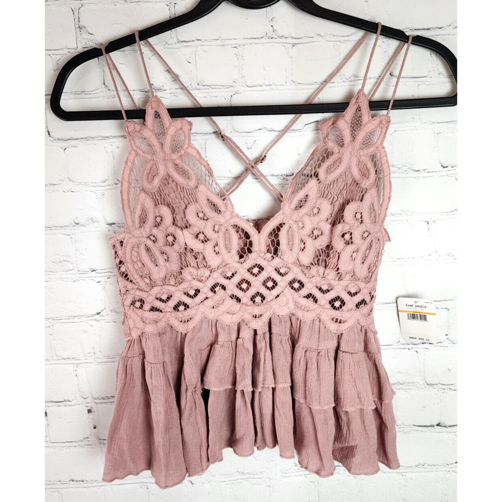 NEW NWT Intimately Free People Tank Top Mauve Floral Lace Trim Boho Sleeveless S